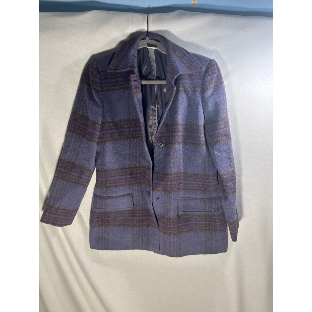 Harve Benard Wool Alpaca Blend Plaid Blazer Purple Charcoal Size 4 Made Russia
